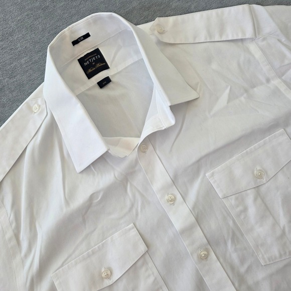 Brooks Brothers NetJets Mens 17.5 Slim White Supima Cotton Pilot Epaulet Shirt